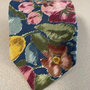 Fling Abstract Floral Neck Tie Navy Pink Olive Artistic Vintage Style